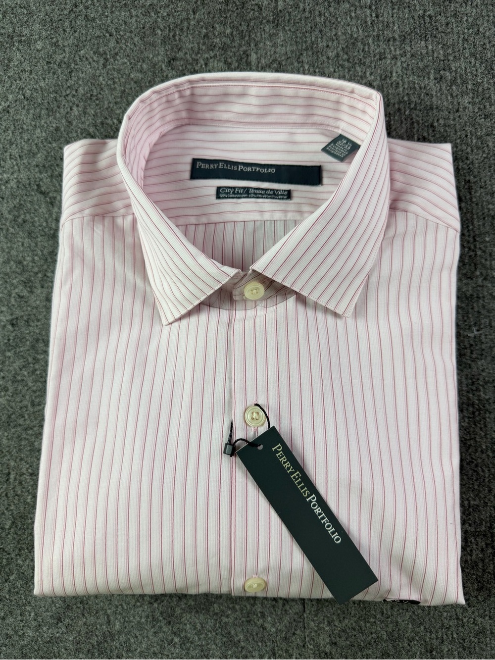 Perry Ellis Portfolio Mens Cotton Blend Long Sleeve Dress Shirt Size 16.5 Red